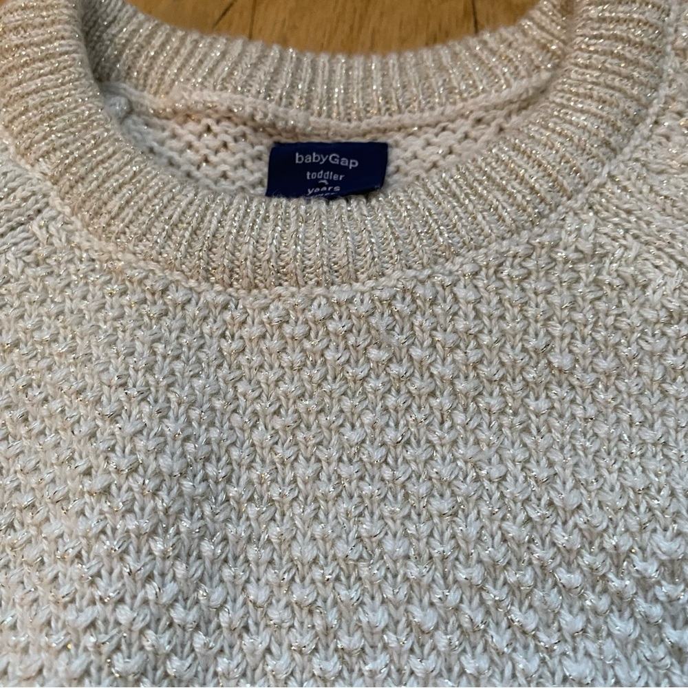 Baby Gap Sweater Girls Toddler 4 Cream Ivory Knit Pullover Gold Thread Holiday